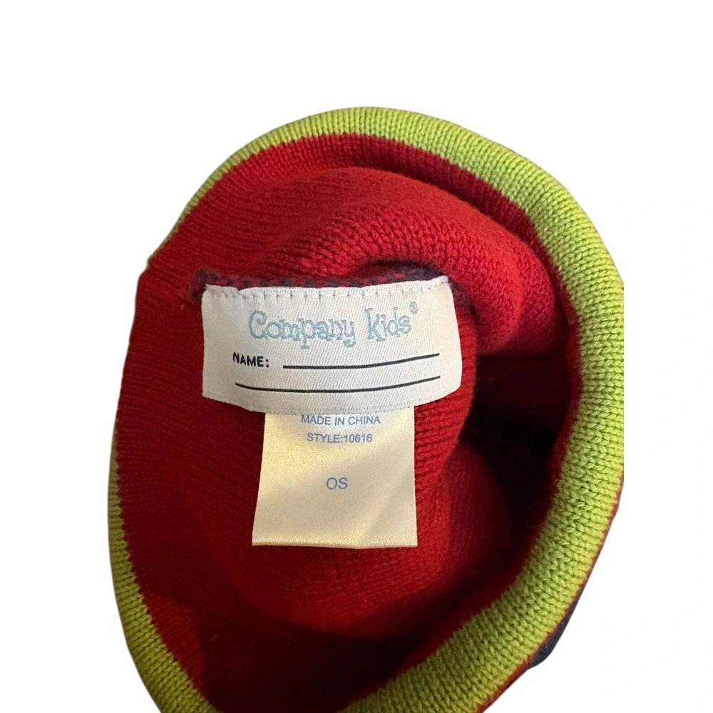 Company Kids Star Knit Beanie‎ OS – Blue Red Pom Pom Winter Hat
